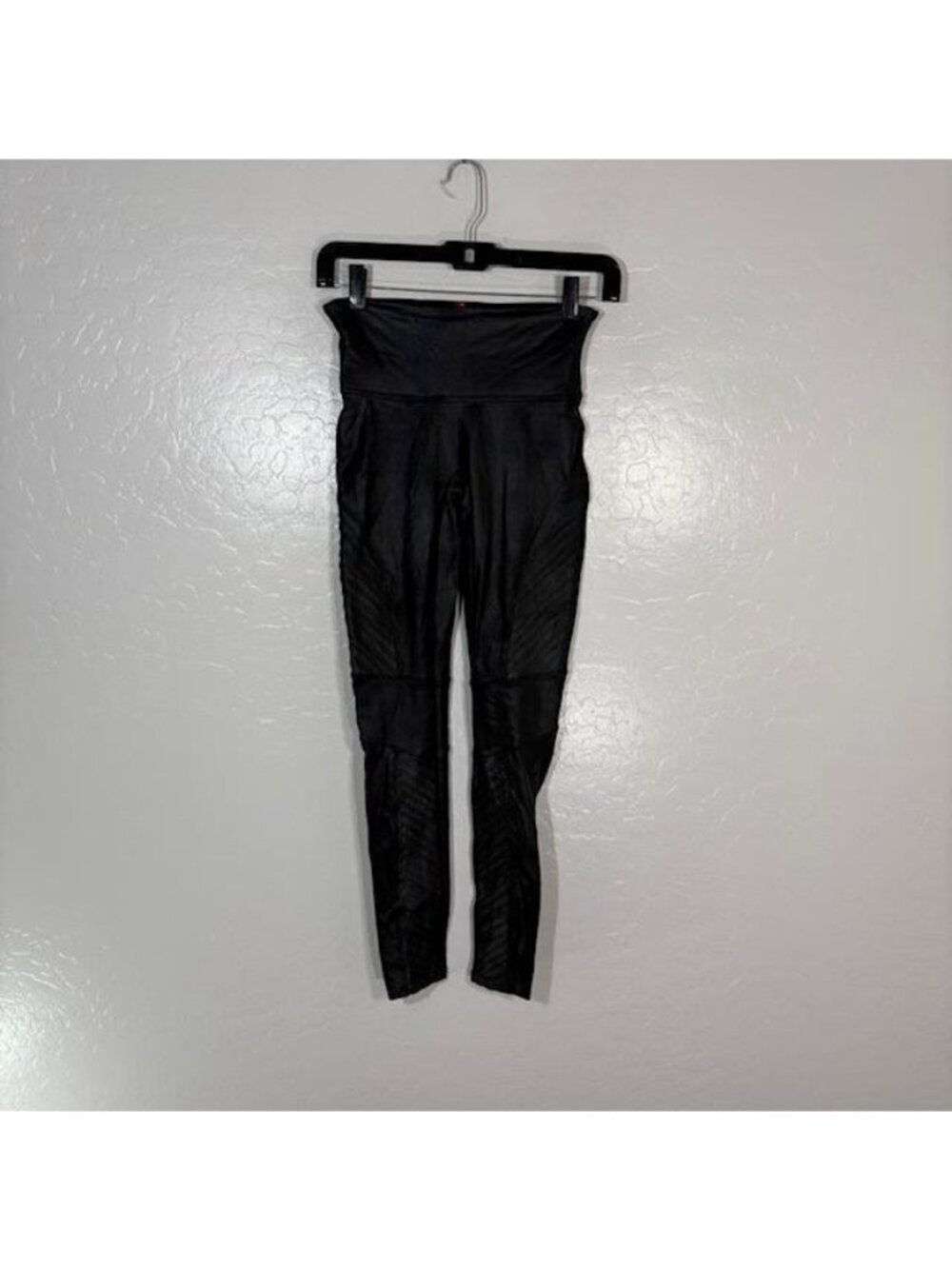 Spanx Pants Womens Small Black Faux Leather Moto Leggings High Rise Shapewear